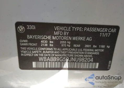 2018 BMW 330I from USA, damaged, VIN WBA8B9G59JNU98204